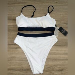 RELLECIGA White & Black Two Piece Bikini Set NWT